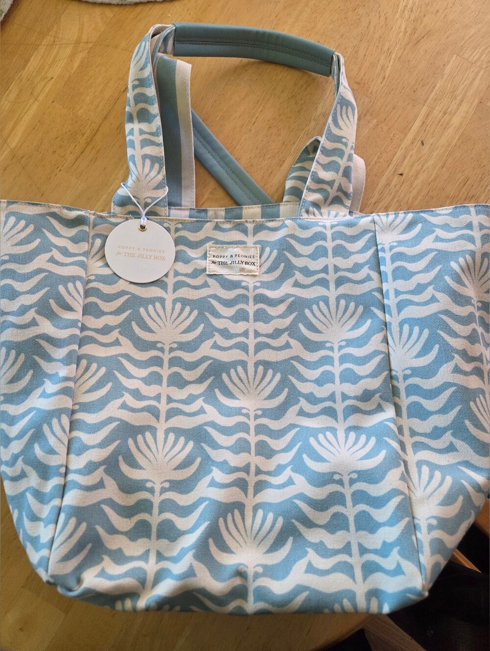 Poppy & Peonies for The Jilly Box - Light Blue Canvas Tote/Beach Bag/Yoga Tote